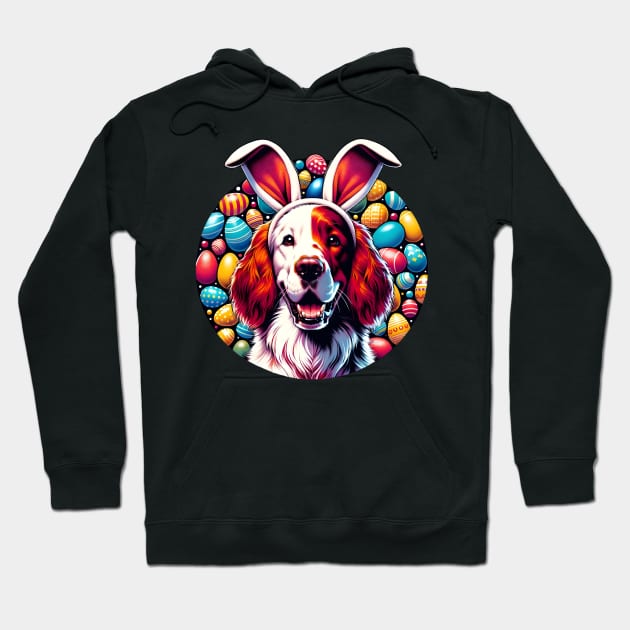 Irish Red and White Setter Enjoys Easter with Bunny Ears Hoodie by ArtRUs